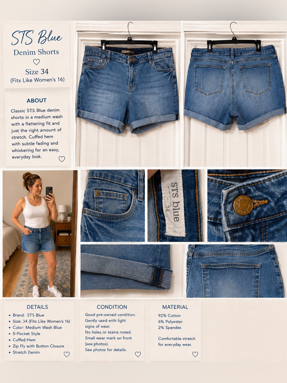 STS Blue Medium Wash Cuffed Denim Shorts